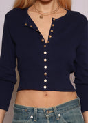 Agnes B Cropped Blue Snap Cardigan (S/M)