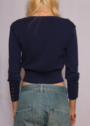 Agnes B Cropped Blue Snap Cardigan (S/M)
