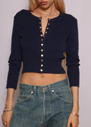 Agnes B Cropped Blue Snap Cardigan (S/M)